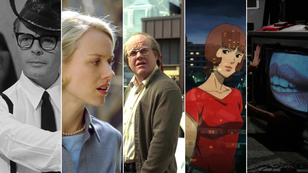 Collage of scenes from 8½, Mulholland Drive, Synecdoche, New York, Paprika and Videodrome